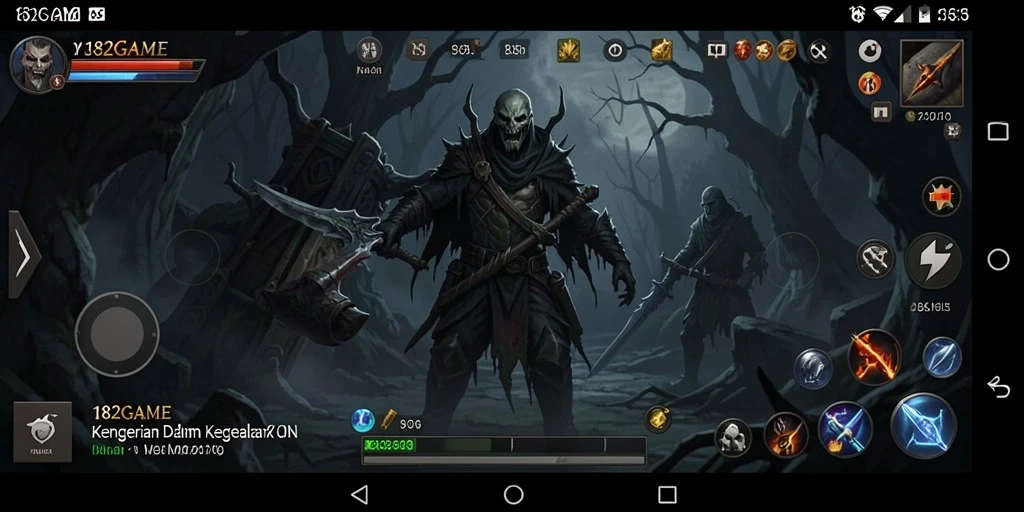 Tangkapan layar gameplay 182GAME menampilkan suasana menyeramkan yang mendebarkan.