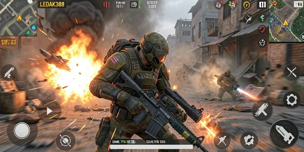 Tangkapan layar gameplay <strong>LEDAK388</strong> menampilkan aksi menegangkan di medan perang.