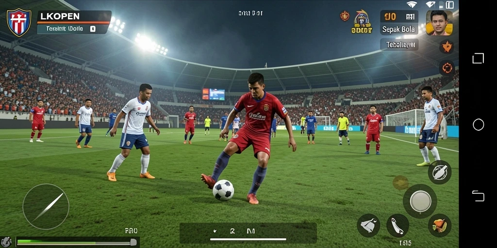 Tampilan gameplay menarik dari LKOPEN yang menampilkan aksi sepak bola.