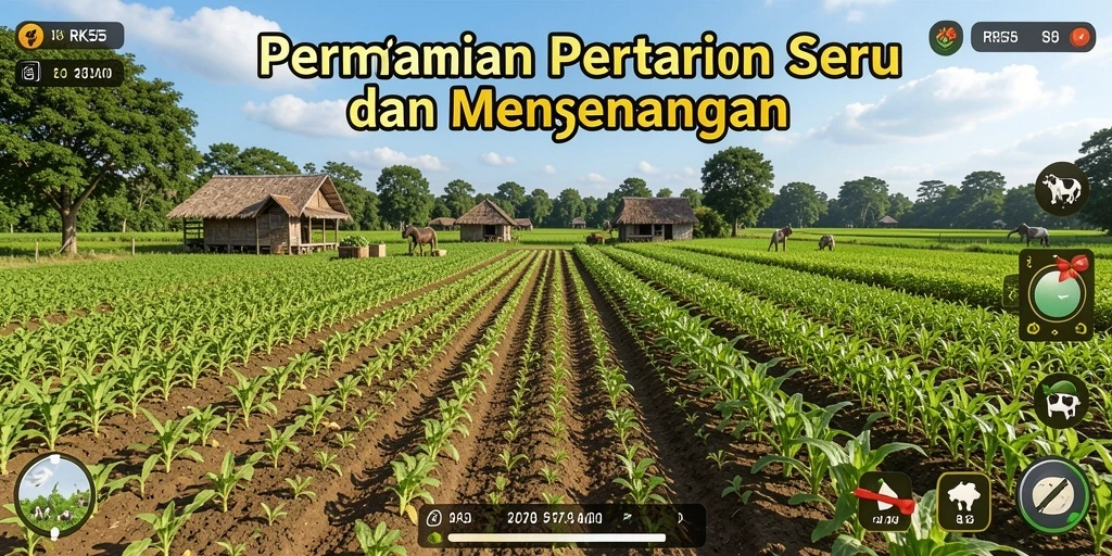 Tampilan gameplay RK55 yang menunjukkan aktivitas pertanian yang menyenangkan.