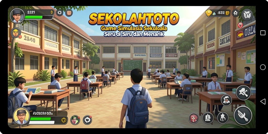 Screenshot gameplay SEKOLAHTOTO menampilkan interaksi siswa yang seru.