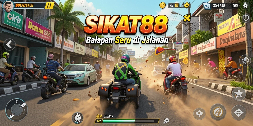 Screenshot gameplay SIKAT88 menunjukkan adrenalin balapan yang intens.